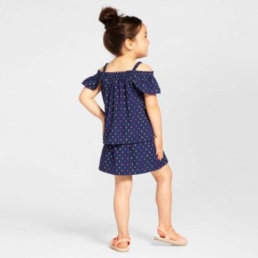 New CAT & JACK Navy Polka Dots Top & Skirt Set NWT - Picture 3 of 8